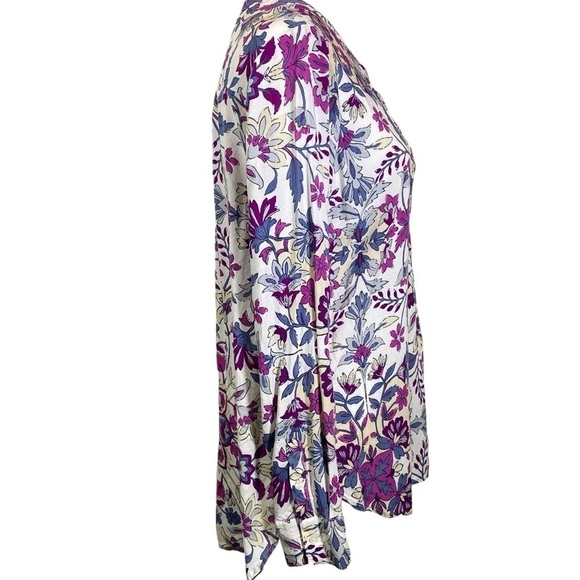 Old Navy Women's size Medium Purple Floral Hi/Lo Long Sleeve Popover Top Tunic - Picture 6 of 9